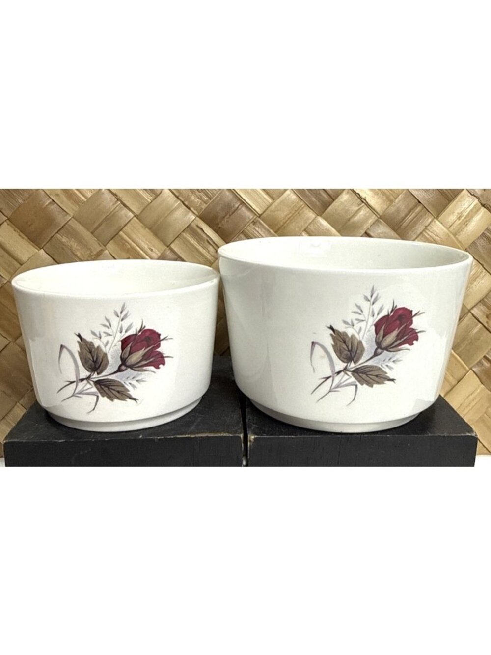 2 Vintage J & G Meakin Red Roses Dip Bowls White Ironstone England